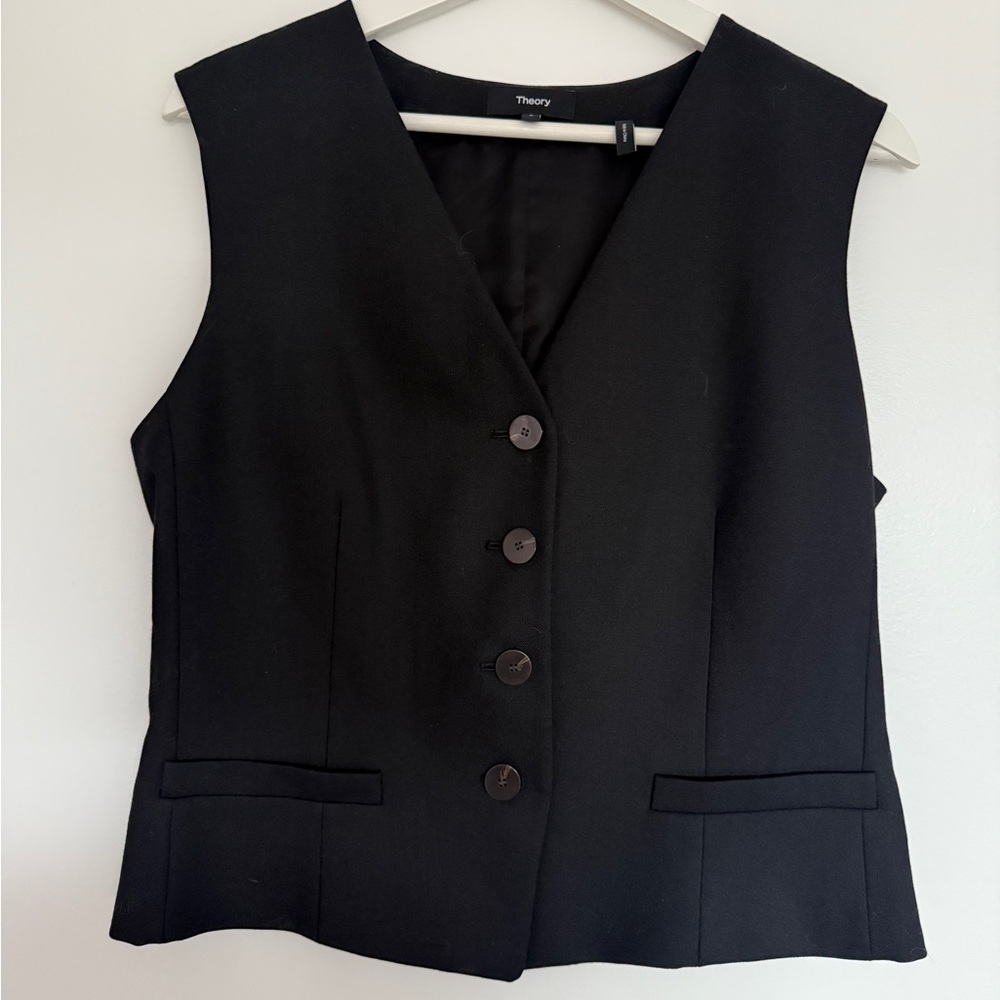 Theory Wool Blend Black Button-Up Vest